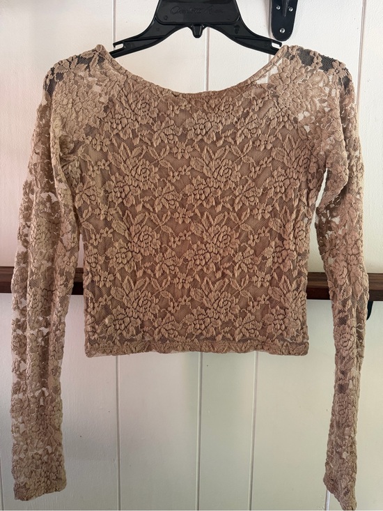 Forever 21 Tops - Lace Long Sleeve Crop Top - Taupe - MEDIUM